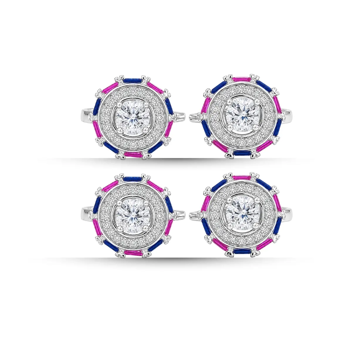 925 Sterling Silver A Toe Ring Pair Of 2 Round Centre Stone With Detailed Circular Pattern For Women